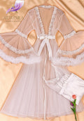 Bridal Flower-Cuff Robe & Satin Gown Set