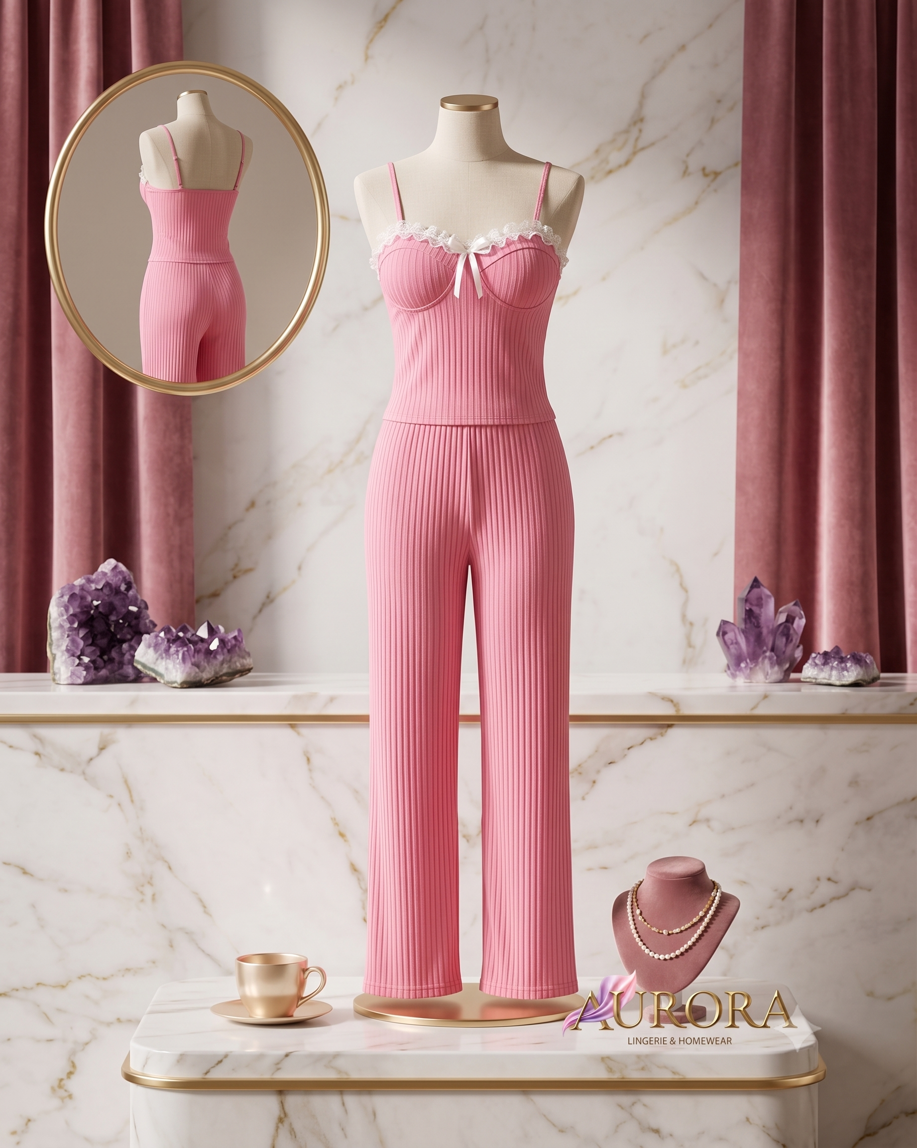 Ribbed Pyjama with Tulle